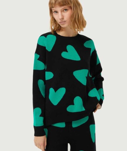 Jersey de punto jacquard de corazones negro - Compañía Fantástica