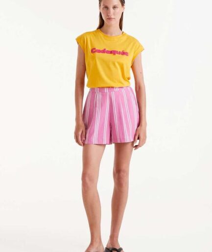 Shorts estampado de rayas rosas