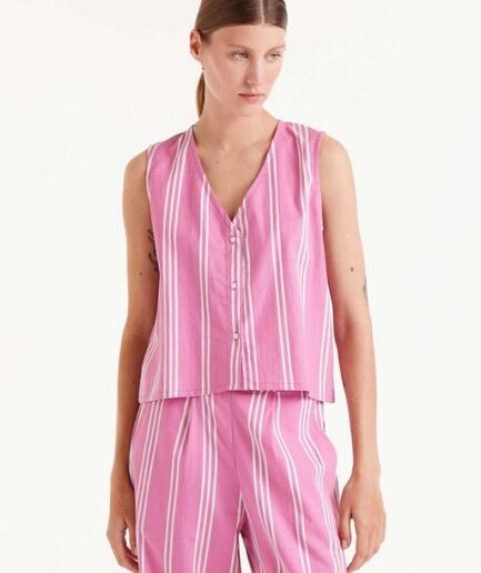 Top en tejido de algodón con estampado de rayas rosas - compañia fantastica