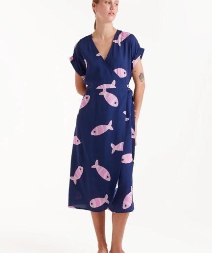 Vestido midi rayón LENZING™ ECOVERO™ con estampado Eureka - Compañía Fantástica