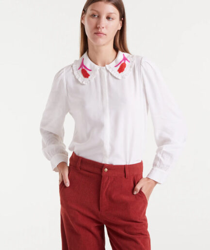 Camisa blanca con bordado tulipán - Compañía Fantástica