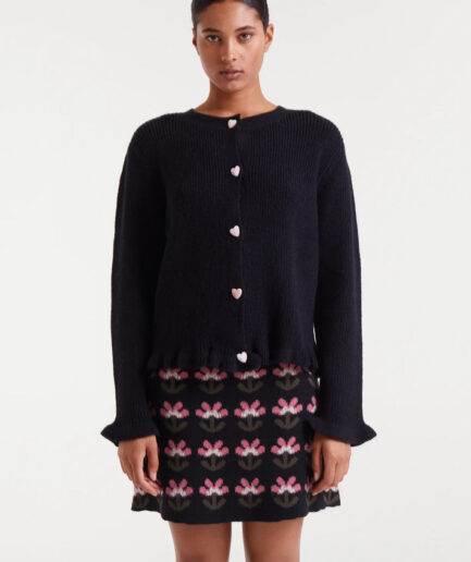 Cárdigan punto negro con detalle de corazones - Compañía Fantástica