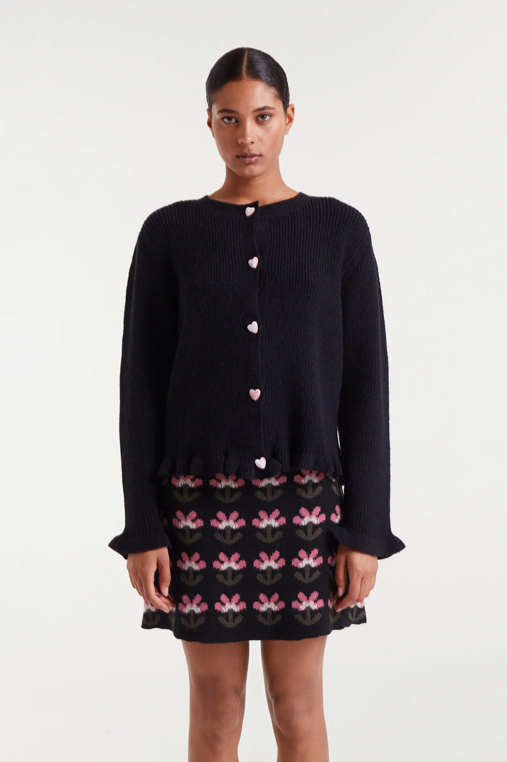 Cárdigan punto negro con detalle de corazones - Compañía Fantástica Cárdigan punto negro con detalle de corazones - Compañía Fantástica