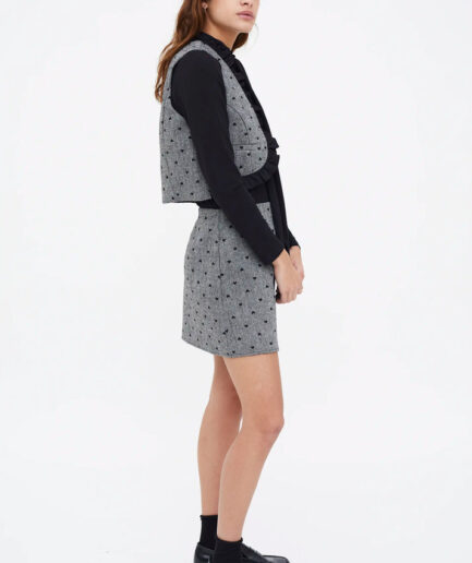 Falda tweed con estampado de corazones negro - Compañía Fantástica