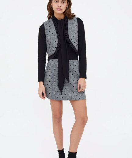 Falda tweed con estampado de corazones negro - Compañía Fantástica