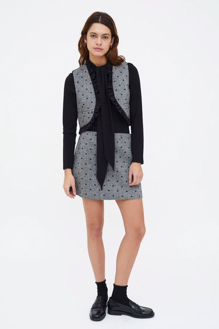 Falda tweed con estampado de corazones negro - Compañía Fantástica Falda tweed con estampado de corazones negro - Compañía Fantástica