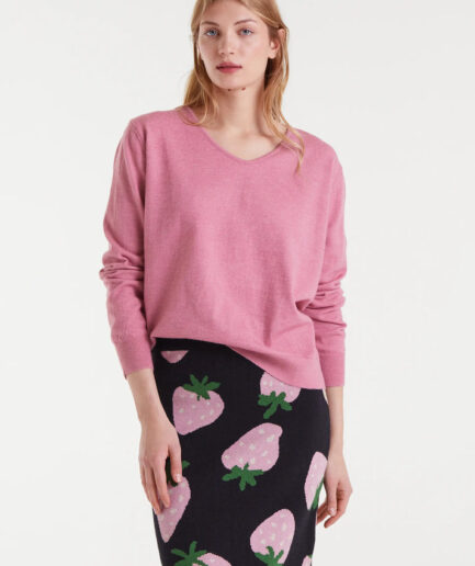 Jersey de punto cuello pico rosa - Compañía Fantástica