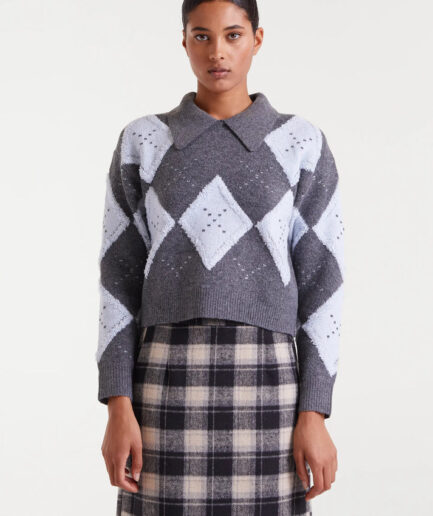 Jersey jacquard punto rombo gris y azul - Compañía Fantástica