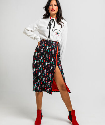 Camisa lazada blanca con rayos y estrella - Lolina