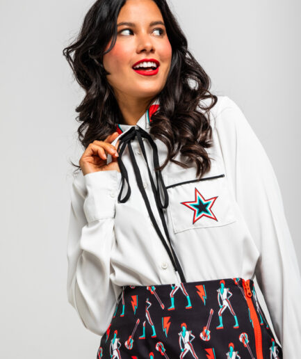 Camisa lazada blanca con rayos y estrella - Lolina