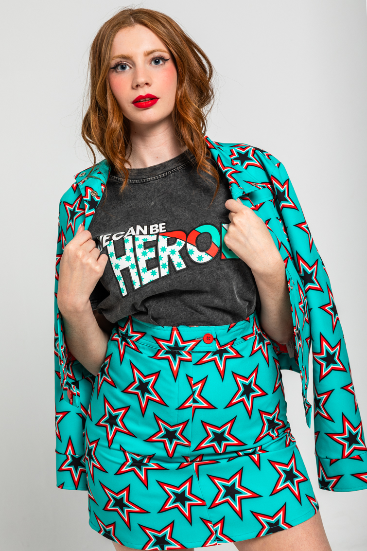 Camiseta unisex de algodón efecto desgastado ácido con estampado bowie we can be heroes - Lolina (3) Camiseta unisex de algodón efecto desgastado ácido con estampado bowie we can be heroes - Lolina