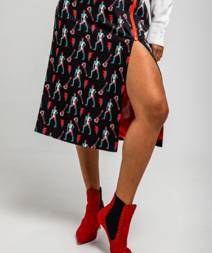 Falda cremallera lateral de estampado de bowie y rayos - Lolina