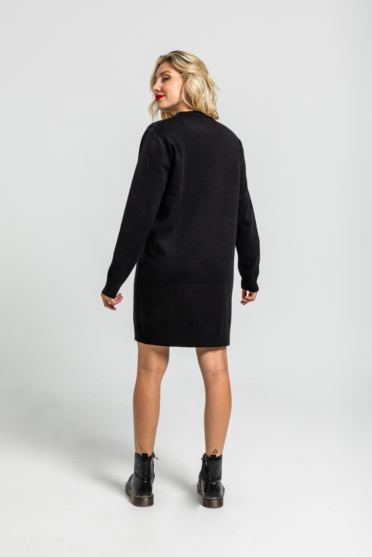 Vestido punto tejido negro con rayo - Lolina (3) Vestido punto tejido negro con rayo - Lolina