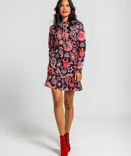 falda cowboy de estampado paisley cachemir negro - Lolina