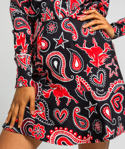 falda cowboy de estampado paisley cachemir negro - Lolina
