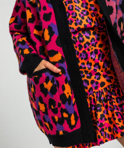 Cárdigan Large De Estampado Animal Fuscia - Lolina