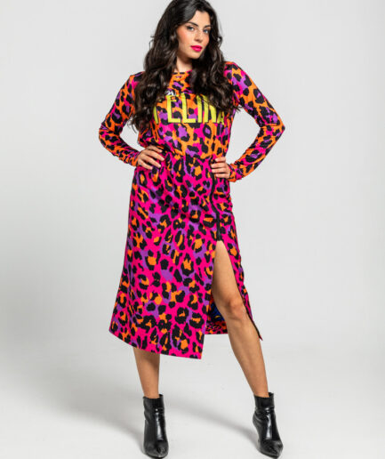 Falda Cremallera Lateral De Estampado Animal Fuscia - Lolina