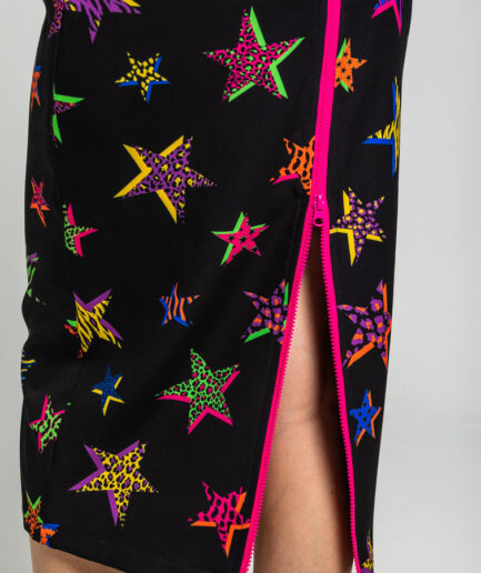 Falda tubo cremallera espalda de estampado de estrellas con animal print - Lolina