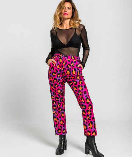 Pantalón pitillo de estampado animal fuscia - Lolina