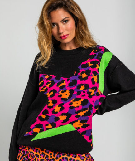 Suéter oversize de estampado de estrellas con animal print - Lolina