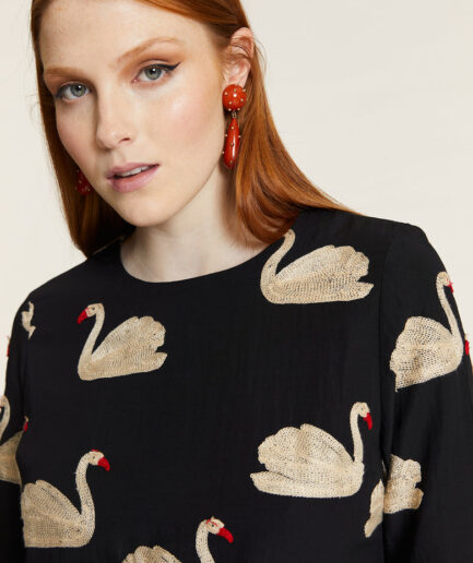 Vestido corto bordado cisnes - Pepaloves