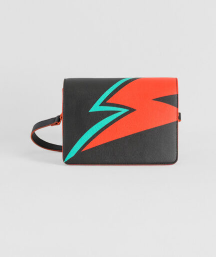 Bolso bandolera tipo sobre negro con rayo y estampado de bowie - Lolina