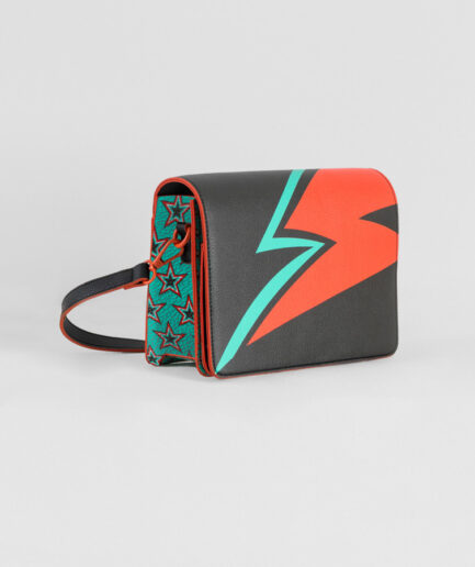 Bolso bandolera tipo sobre negro con rayo y estampado de bowie - Lolina