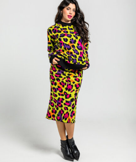 Suéter sencillo tejido de estampado animal verde, I'm Felina - Lolina