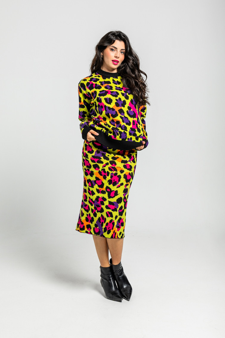 Suéter sencillo tejido de estampado animal verde, I'm Felina - Lolina (1) Suéter sencillo tejido de estampado animal verde, I'm Felina - Lolina