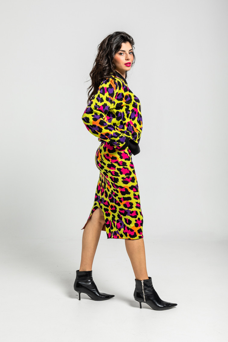 Suéter sencillo tejido de estampado animal verde, I'm Felina - Lolina (2) Suéter sencillo tejido de estampado animal verde, I'm Felina - Lolina