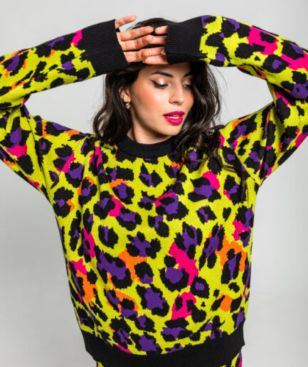 Suéter sencillo tejido de estampado animal verde, I'm Felina - Lolina