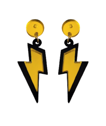 Pendiente metacrilato mini rayo doble amarillo - Chocolate complementos