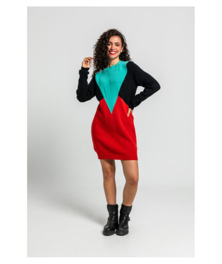 Vestido tejido tricolor rojo, negro y turquesa - We can be Heroes Lolina