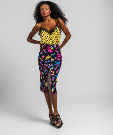 Blusa lencera animal print amarillo y negro Let’s go to the beach - Lolina