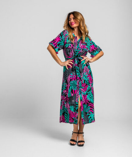 Camisero safari midi de hojas y panteras Nocturna - Lolina