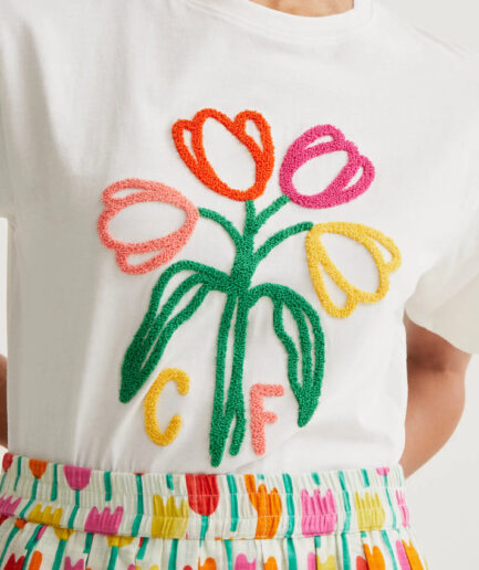 Camiseta con bordado de tulipanes - Compañía Fantástica