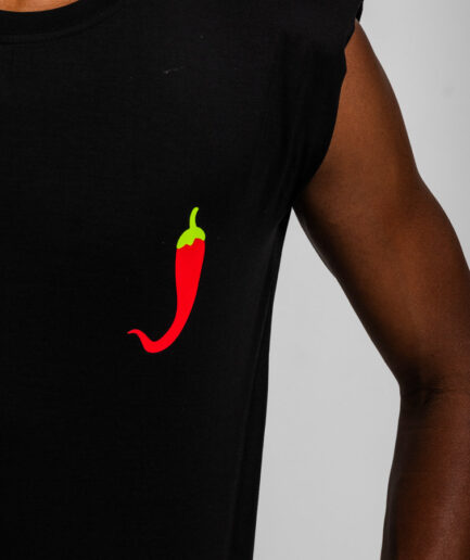 Camiseta sin mangas hombreras negra con chilis Picante - Lolina