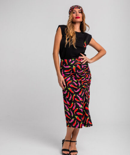 Camiseta sin mangas hombreras negra con chilis Picante - Lolina