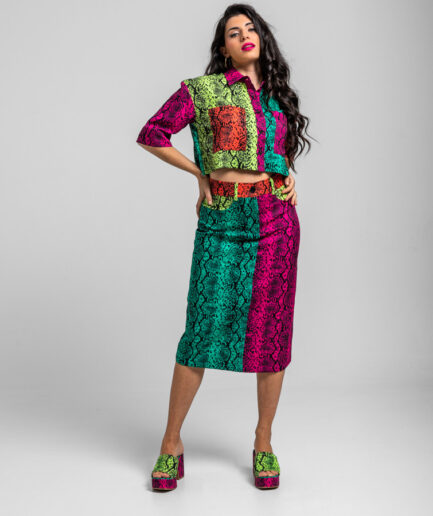 Falda Midi Jeans Serpientes mix animal print snake - Lolina