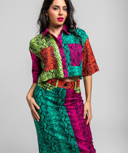 Falda Midi Jeans Serpientes mix animal print snake - Lolina