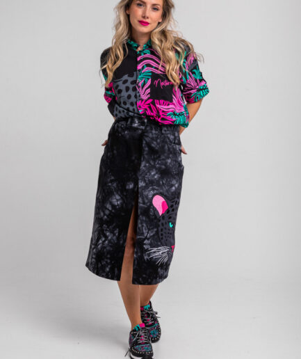 Falda Midi Jeans tie dye con pantera Nocturna - Lolina