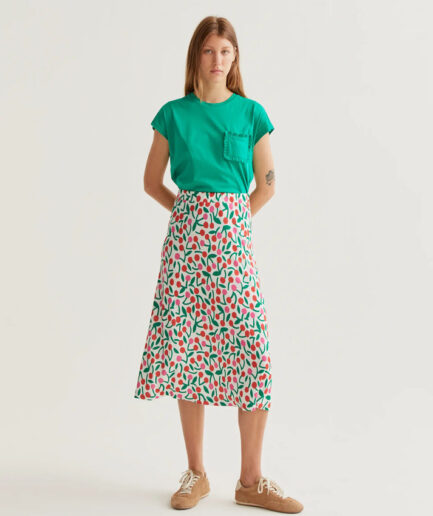 Falda midi con estampado Guinda - Compañía Fantástica