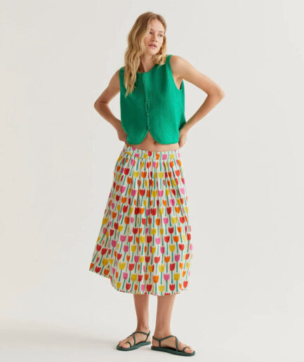 Falda midi con estampado tulipa - Compañía Fantástica