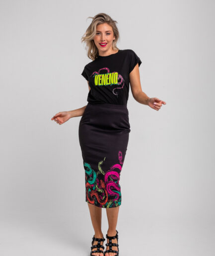 Falda tubo cremallera espalda negro y serpientes Veneno - Lolina