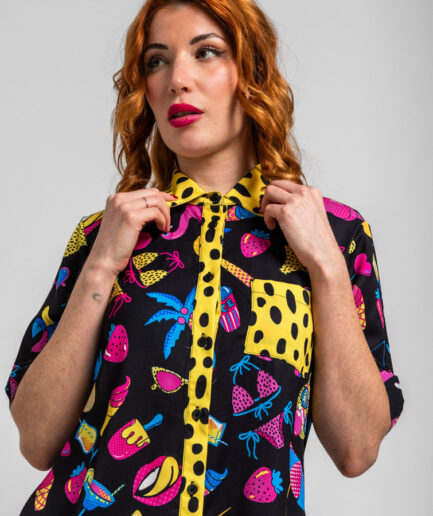 Mono corto negro con estampado veraniego Summer time - Lolina