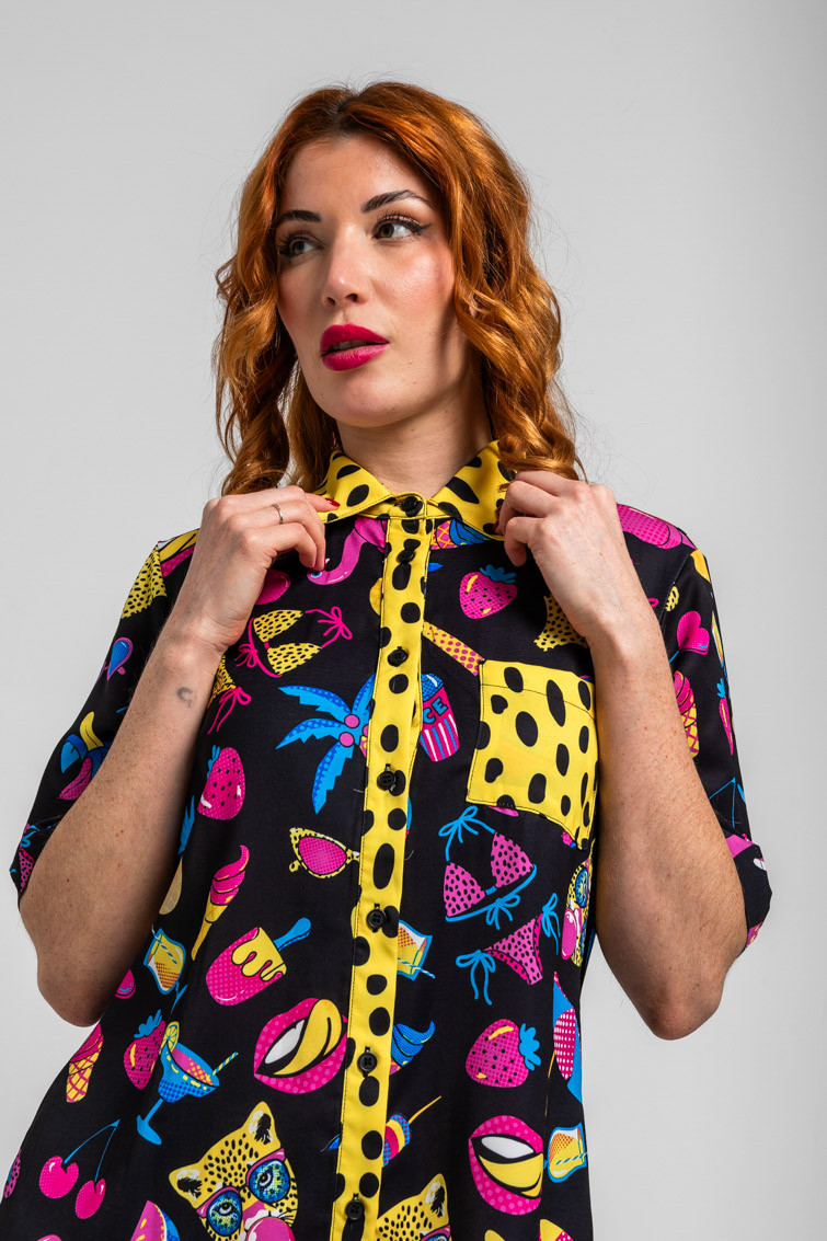 Mono corto negro con estampado veraniego Summer time - Lolina (2) Mono corto negro con estampado veraniego Summer time - Lolina