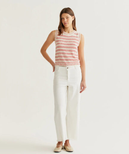 Pantalón vaquero blanco con bajo raw-cut - Compañía Fantástica