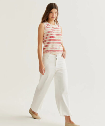 Pantalón vaquero blanco con bajo raw-cut - Compañía Fantástica