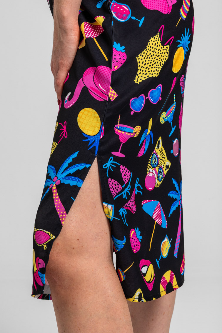 Vestido lencero negro con estampado veraniego Summer time - Lolina (1) Vestido lencero negro con estampado veraniego Summer time - Lolina