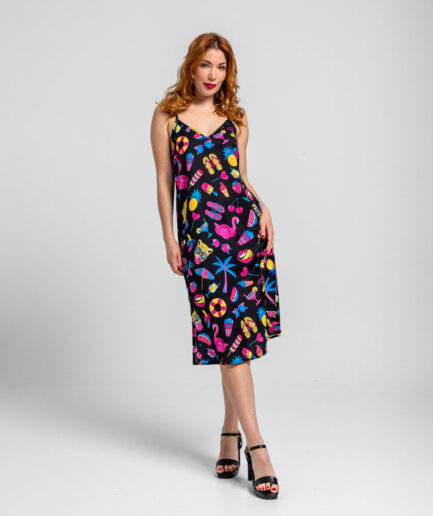 Vestido lencero negro con estampado veraniego Summer time - Lolina
